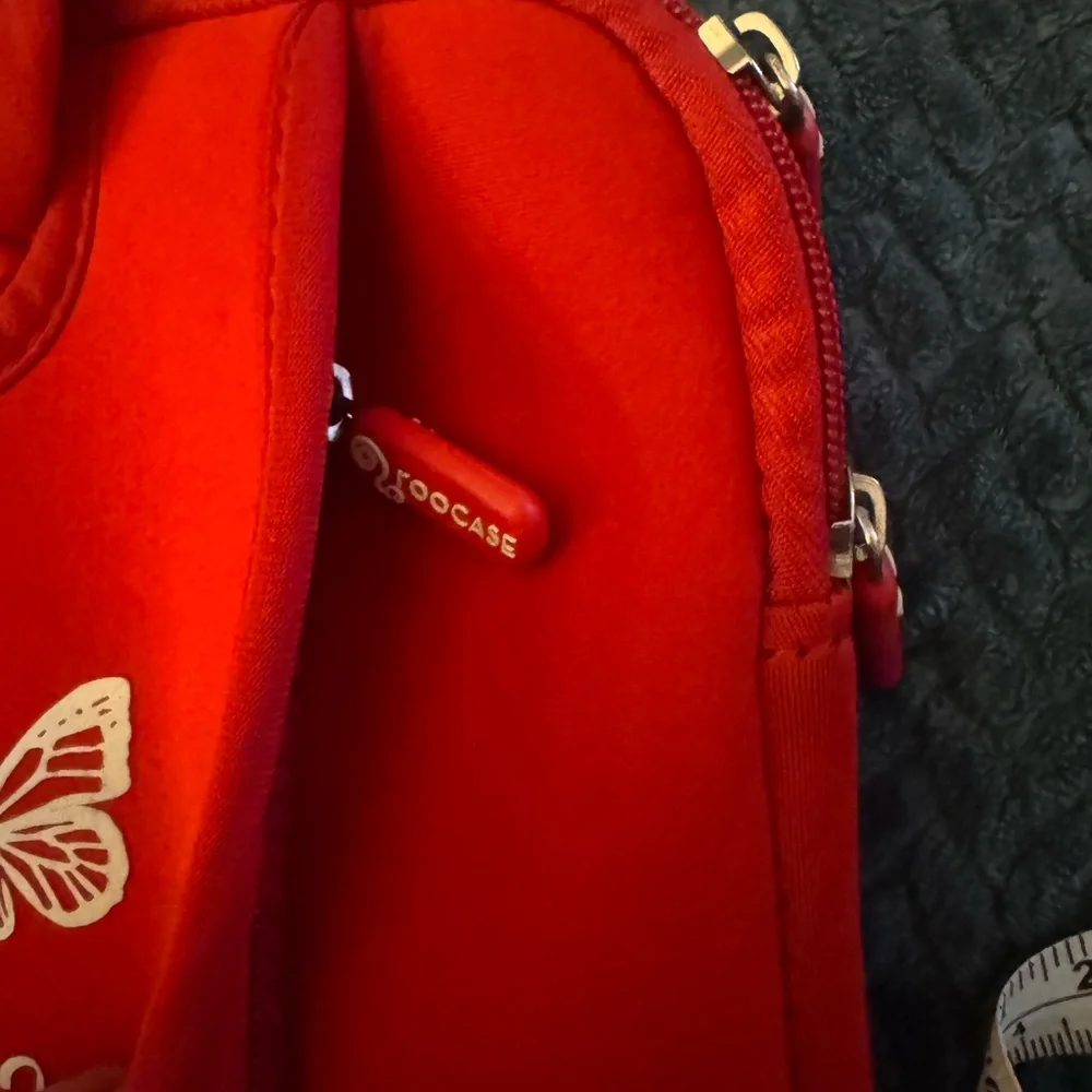 RooCase Red tablet or small laptop Bag with Butterfly Design